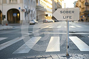 Sober Life Sign on an Urban Street at Sunset