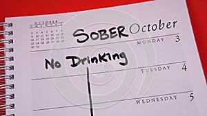 Sober October Marked on Calendar