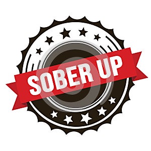 SOBER UP text on red brown ribbon stamp