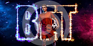 Socccer concept. Sports betting on football. Design for a bookmaker. Download banner for sports website. Soccer player