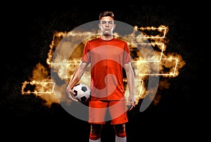 Socccer concept. Sports betting on football. Design for a bookmaker. Download banner for sports website. Soccer player photo