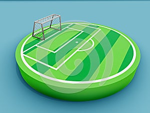 Soccer 3d field, realistic 3D rendering circle cutaway terrain floor with rock isolated, Football field and green grass