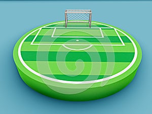 Soccer 3d field, realistic 3D rendering circle cutaway terrain floor with rock isolated, Football field and green grass