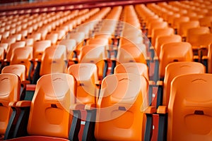 Soccer anticipation Empty orange seats await fans at stadium rows