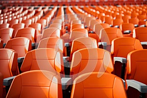 Soccer anticipation Empty orange seats await fans at stadium rows