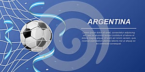 Soccer background with flying ribbons in colors of the flag of Argentina