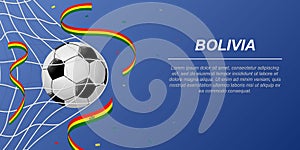 Soccer background with flying ribbons in colors of the flag of Bolivia