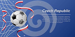 Soccer background with flying ribbons in colors of the flag of Czech Republic