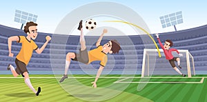 Soccer background with sport character football players on the field