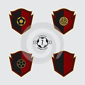 Soccer Badge or Football Logo Design for football team. Emblem design of 3 style soccer ball and a shield in flat design.
