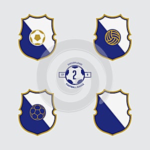 Soccer Badge or Football Logo Design for football team. Emblem design of 3 style soccer ball and a shield in flat design. Football