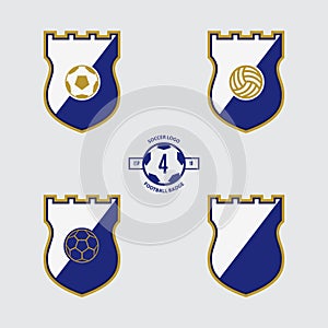 Soccer Badge or Football Logo Design for football team. Emblem design of 3 style soccer ball and a shield in flat design. Football