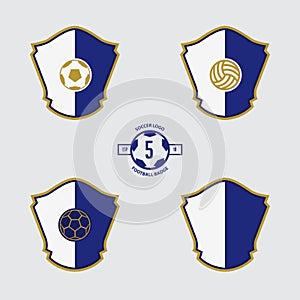 Soccer Badge or Football Logo Design for football team. Emblem design of 3 style soccer ball and a shield in flat design. Football