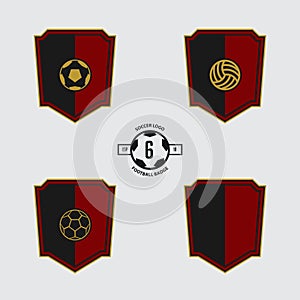 Soccer Badge or Football Logo Design for football team. Emblem design of 3 style soccer ball and a shield in flat design. Football