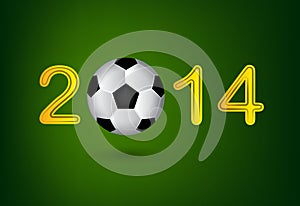 Soccer ball in 2014 digit on green background