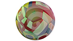 Soccer ball 2018 with state flags rotates on a pure white background, 3d rendering, loop