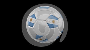 Soccer ball with Argentina flag colors rotates on transparent background, 3d rendering, prores 4444 with alpha channel, loop