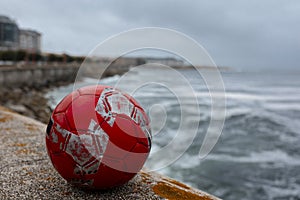 soccer ball on the background of the ocean