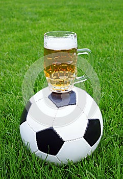 Soccer ball and beer mug