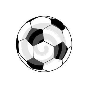 Soccer ball. Black football ball isolated on white background. Flat icon. Simple cartoon clipart. Outline pictogram. Logo soccer