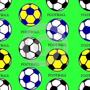 Soccer ball black, yellow, blue, seamless pattern, silhouette
