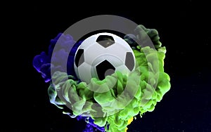 Soccer ball on a blue-green space background