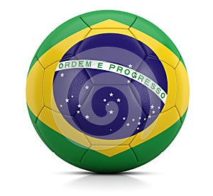 Soccer ball Brazil - Classic football leather ball painted with the brazilian flag 3D illustration