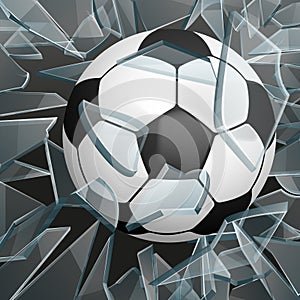 Soccer ball breaking glass vector illustration