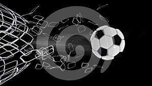 Soccer ball breaking tearing nets isolated goal win - 3d rendring