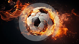 Soccer ball in burning fire flames Generative AI