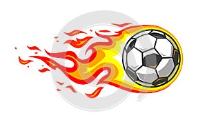 Soccer ball in burning fire flames