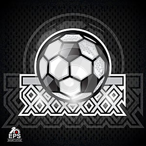 Soccer ball in center of football goal net. Sport logo for any football team