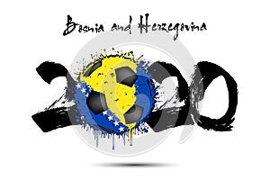 2020 and soccer ball in color of Bosnia and Herzegovina flag