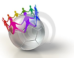 Soccer ball with colorful people team chain