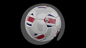 Soccer ball with Costa Rica flag colors rotates on transparent background, 3d rendering, prores 4444 with alpha channel, loop