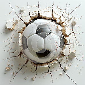 soccer ball in a cracked wall 3D