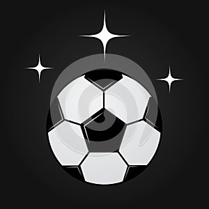 Soccer ball on dark background with sparkling stars. Universe of football concept. Healthy life, sport and activities in the world