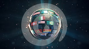 Soccer Ball Earth with National Flags in Space
