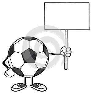 Soccer Ball Faceless Cartoon Mascot Character Holding A Blank Sign