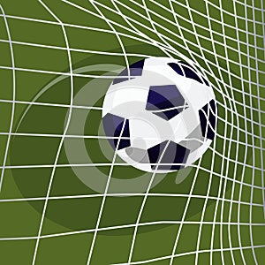 Soccer ball falls into net of goal