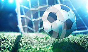 Soccer ball on the field of stadium