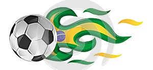 Soccer ball on fire with brazil flag