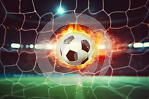 Soccer ball on fire, Burning classic soccer ball background.