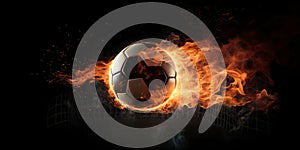 soccer ball on fire, fire ball, ball on a dark background, gaming and sports theme. Generative AI