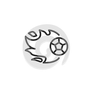 Soccer ball with fire flame line icon