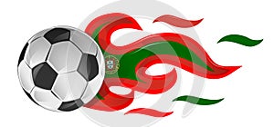 Soccer ball on fire with Portugal flag