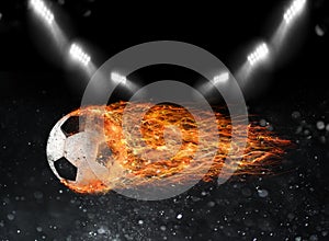 Soccer ball of fire at the stadium