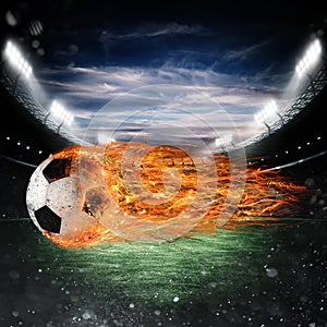 Soccer ball of fire at the stadium