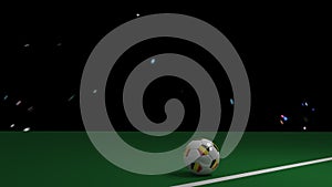 Soccer ball with flag of Belgium crosses line of football goal, 3d rendering, prores footage.