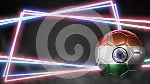 Soccer ball in flag colors on abstract neon background. India.